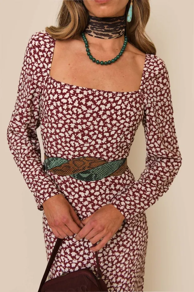 Women Dresses RIXO Hattie Burgundy Shadow Ditsy