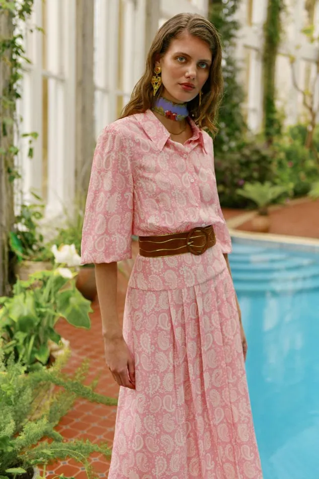Women Dresses RIXO Izzy Paisley Stamp Pink