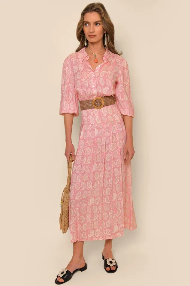 Women Dresses RIXO Izzy Paisley Stamp Pink Women Dresses RIXO Izzy Paisley Stamp Pink