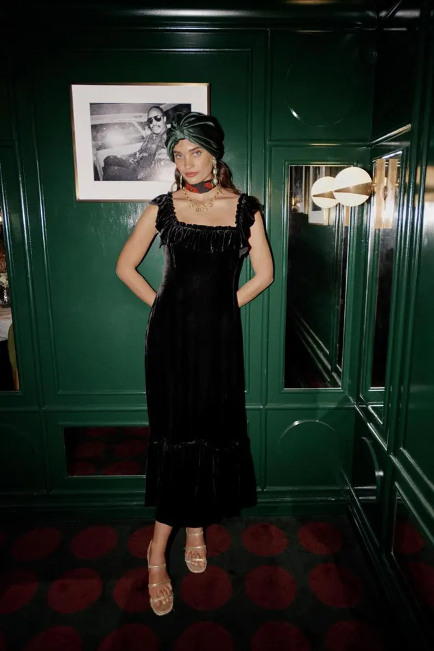 Women Dresses RIXO June Black Velvet Women Dresses RIXO June Black Velvet
