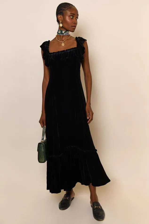 Women Dresses RIXO June Black Velvet Women Dresses RIXO June Black Velvet