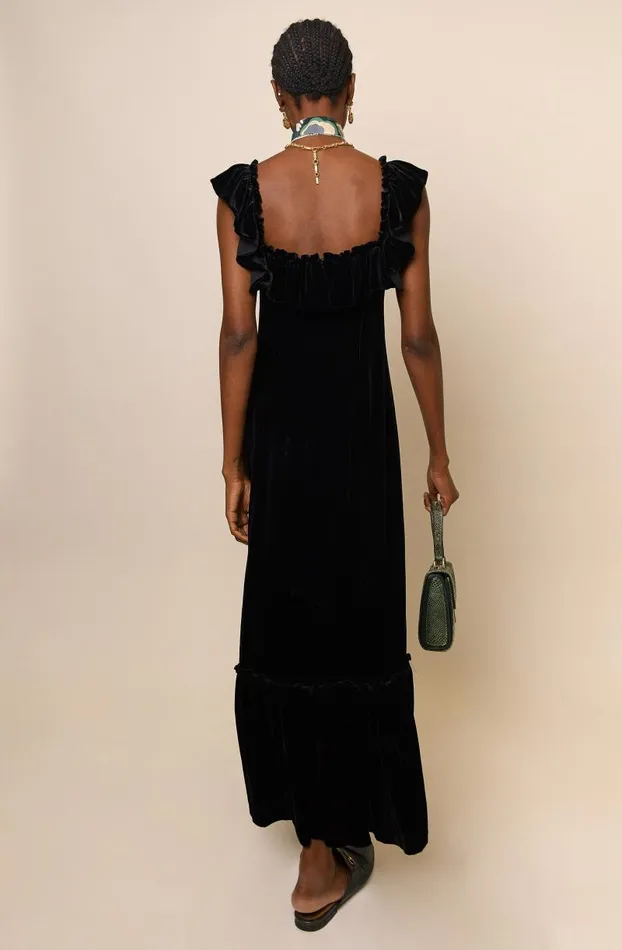 Women Dresses RIXO June Black Velvet Women Dresses RIXO June Black Velvet
