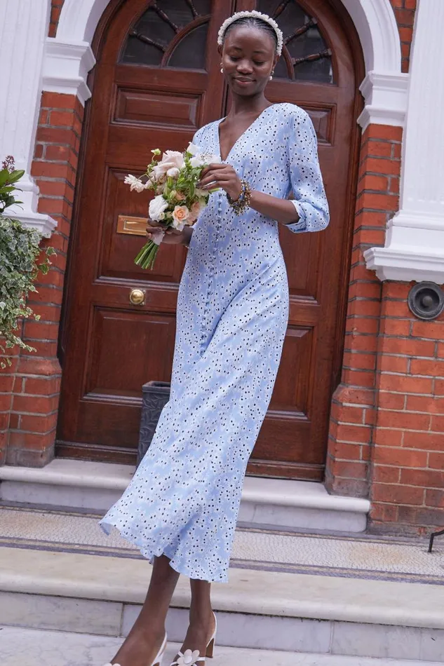 Women Dresses RIXO Katie Steel Blue Daisy Women Dresses RIXO Katie Steel Blue Daisy