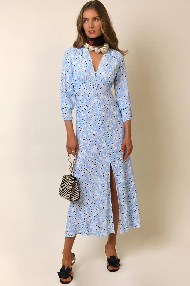 Women Dresses RIXO Katie Steel Blue Daisy Women Dresses RIXO Katie Steel Blue Daisy