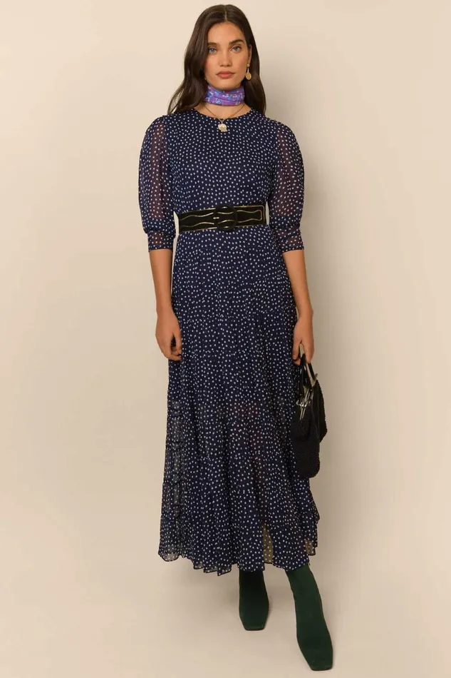 Women Dresses RIXO Kristen Polka Dot Navy