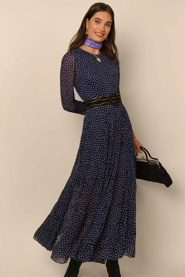 Women Dresses RIXO Kristen Polka Dot Navy Women Dresses RIXO Kristen Polka Dot Navy