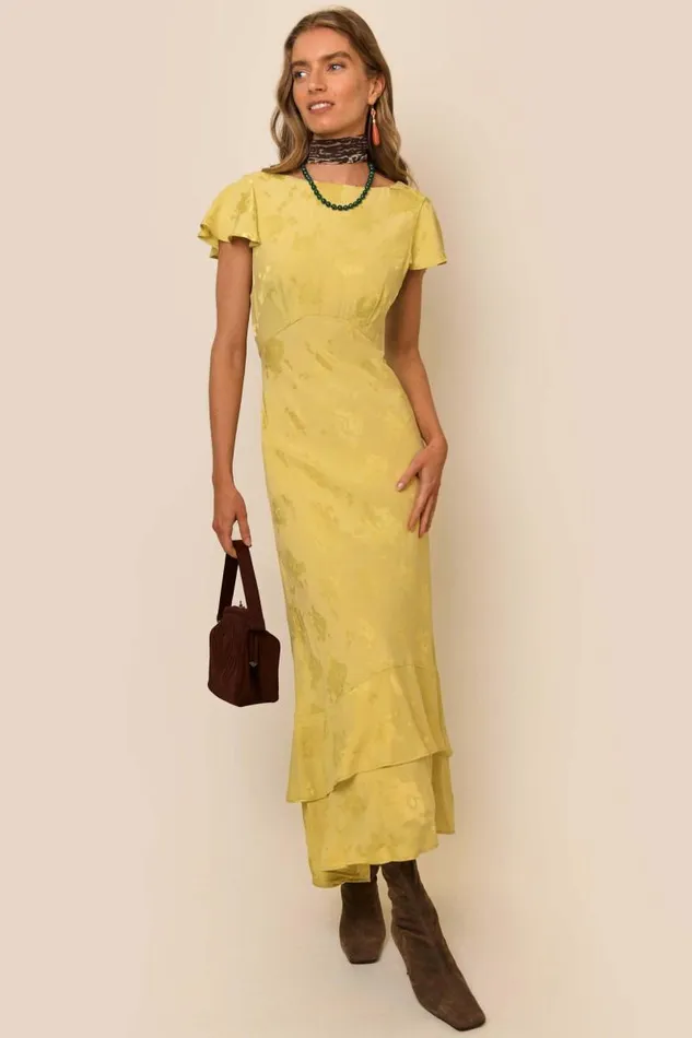 Women Dresses RIXO Liberty Gold Poppy Jacquard