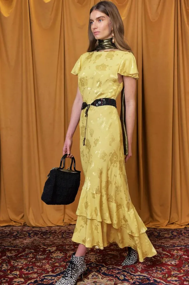 Women Dresses RIXO Liberty Gold Poppy Jacquard Women Dresses RIXO Liberty Gold Poppy Jacquard