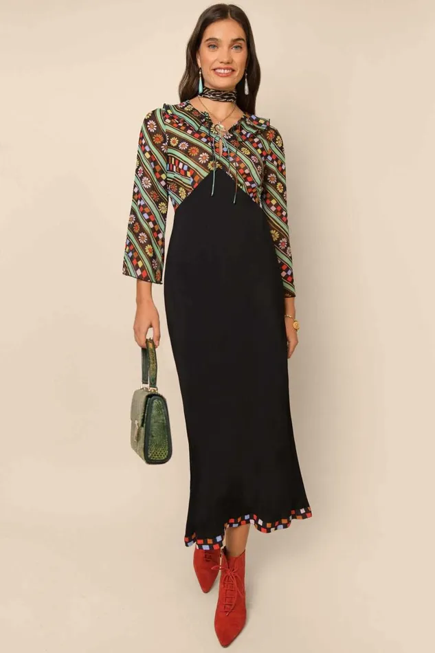 Women Dresses RIXO Lora Black Retro Stripe