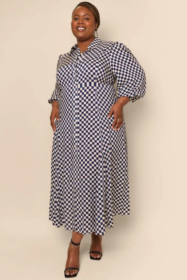 Women Dresses RIXO Maddison Navy Cream Checkerboard Women Dresses RIXO Maddison Navy Cream Checkerboard