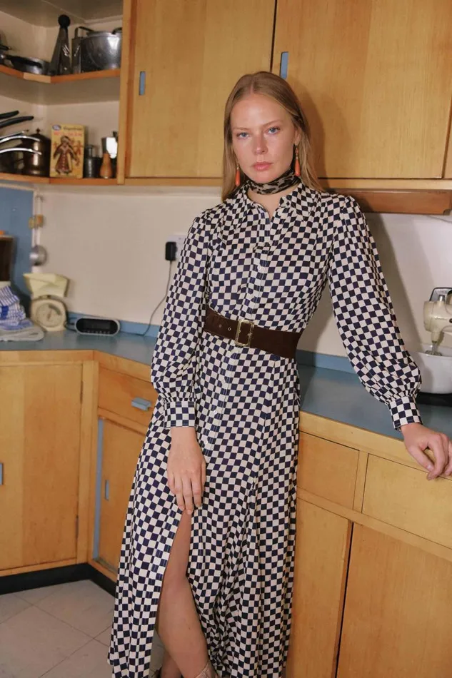 Women Dresses RIXO Maddison Navy Cream Checkerboard Women Dresses RIXO Maddison Navy Cream Checkerboard