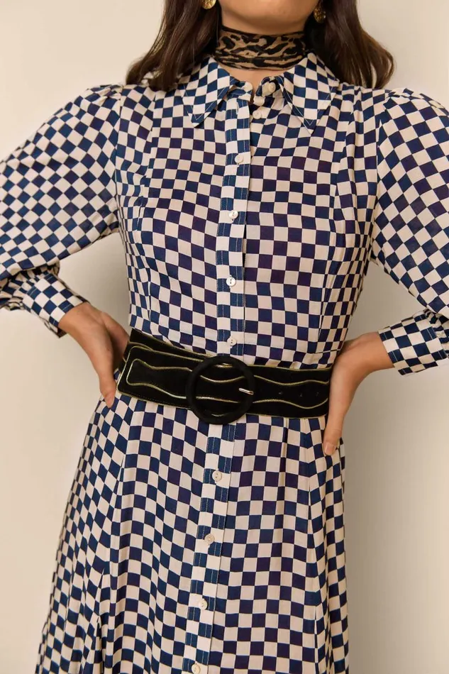 Women Dresses RIXO Maddison Navy Cream Checkerboard Women Dresses RIXO Maddison Navy Cream Checkerboard