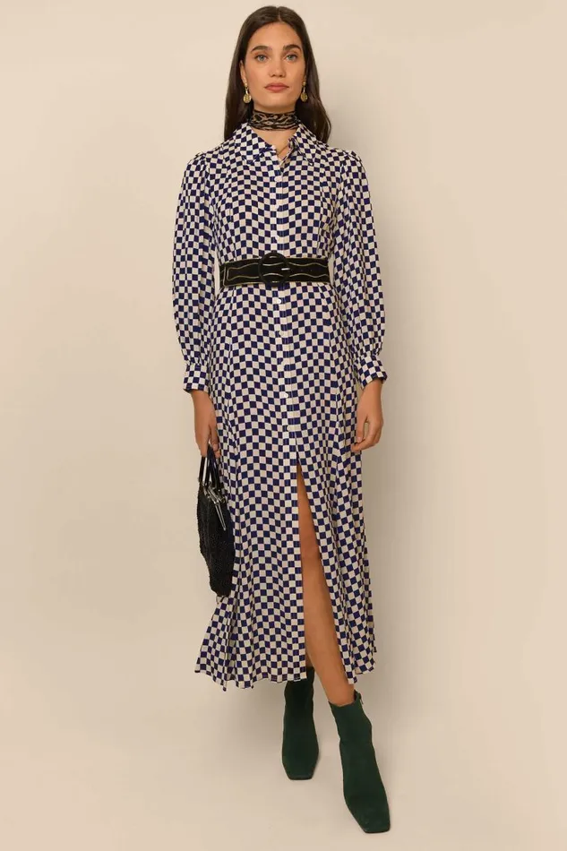 Women Dresses RIXO Maddison Navy Cream Checkerboard Women Dresses RIXO Maddison Navy Cream Checkerboard