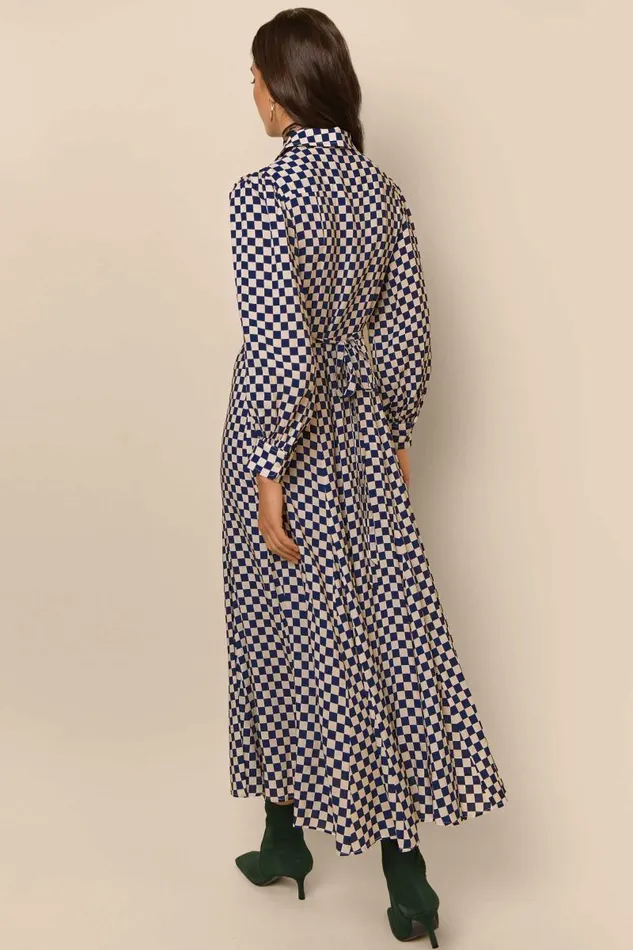 Women Dresses RIXO Maddison Navy Cream Checkerboard Women Dresses RIXO Maddison Navy Cream Checkerboard