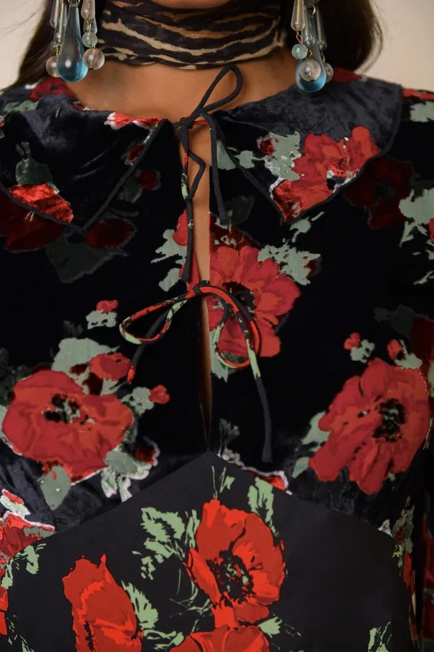 Women Dresses RIXO Malibu Black Poppy Burnout Mix