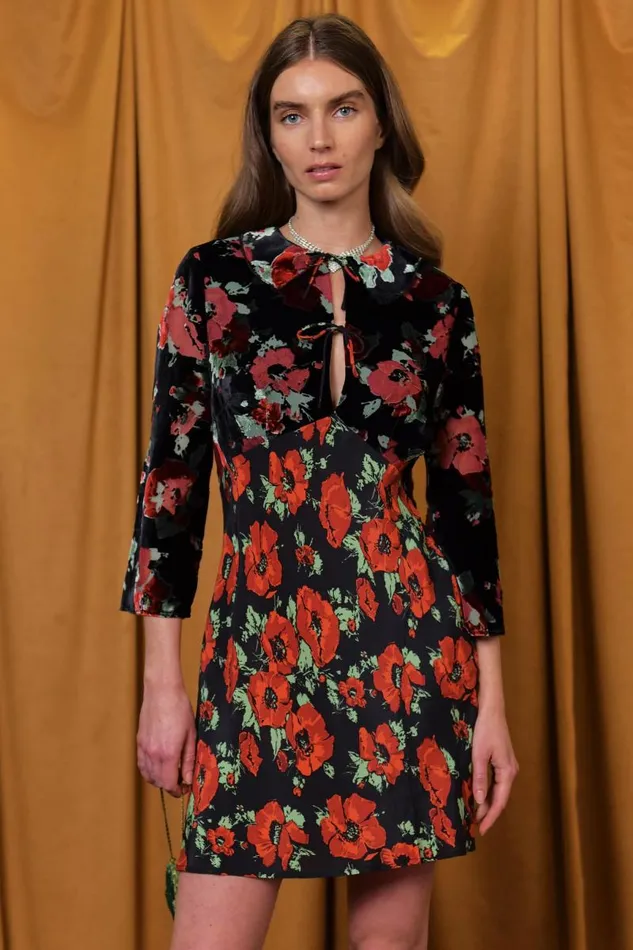 Women Dresses RIXO Malibu Black Poppy Burnout Mix