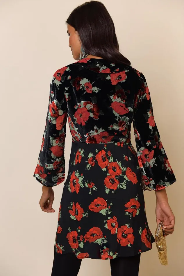 Women Dresses RIXO Malibu Black Poppy Burnout Mix