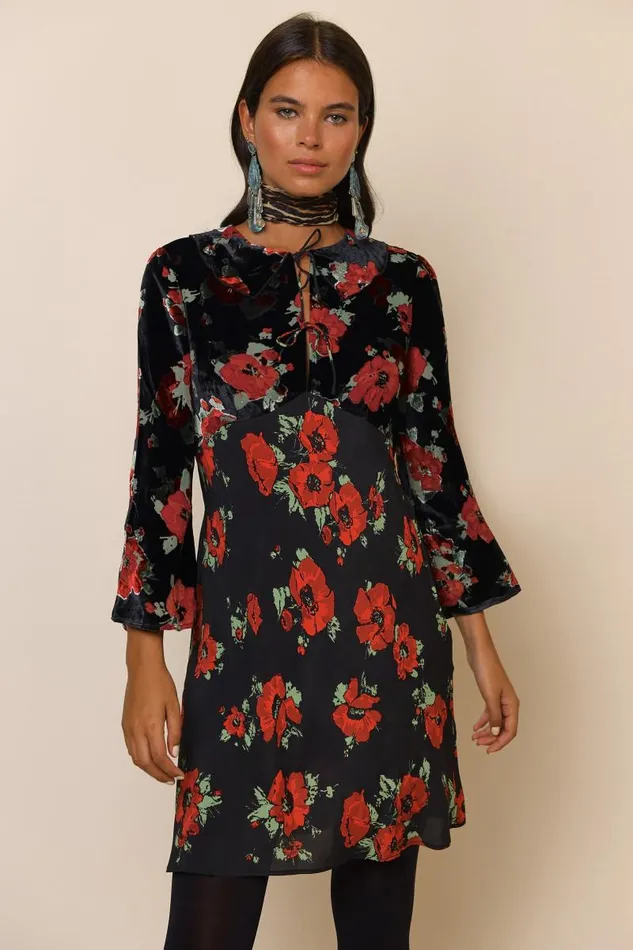 Women Dresses RIXO Malibu Black Poppy Burnout Mix