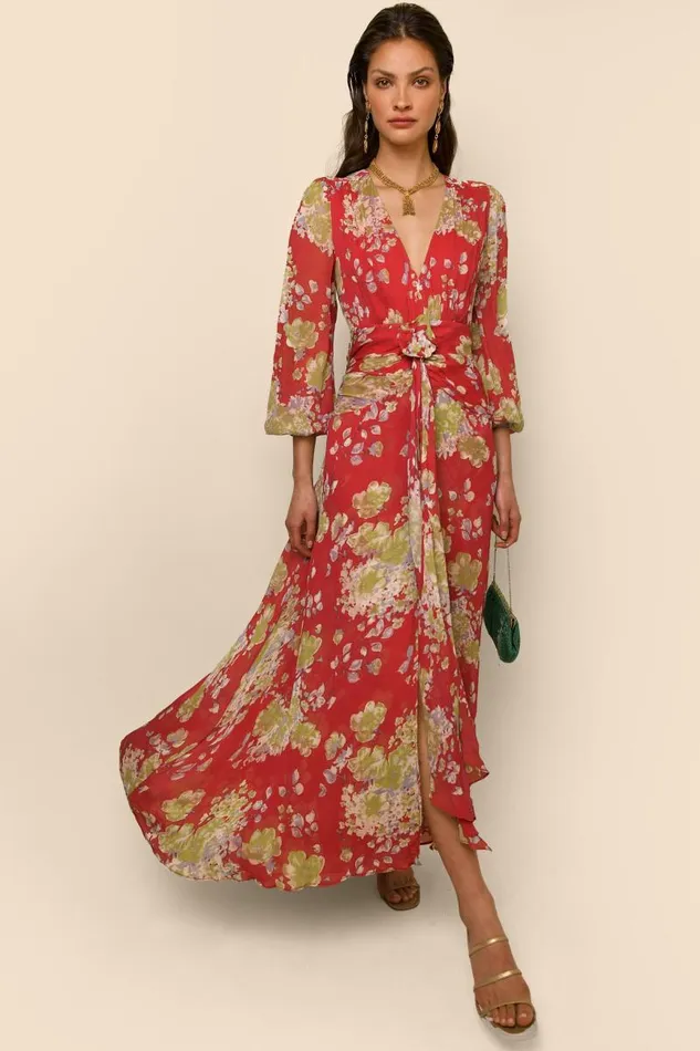 Women Dresses RIXO Meera Waterblossom Red Women Dresses RIXO Meera Waterblossom Red