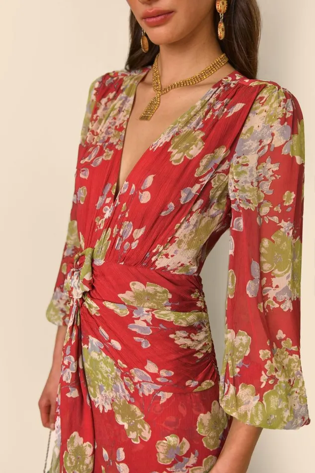 Women Dresses RIXO Meera Waterblossom Red Women Dresses RIXO Meera Waterblossom Red