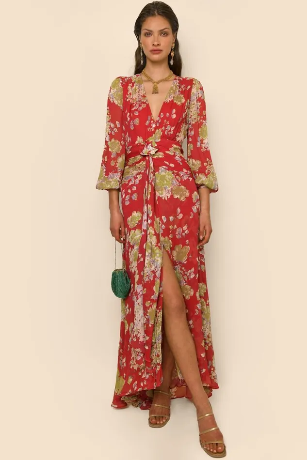 Women Dresses RIXO Meera Waterblossom Red Women Dresses RIXO Meera Waterblossom Red
