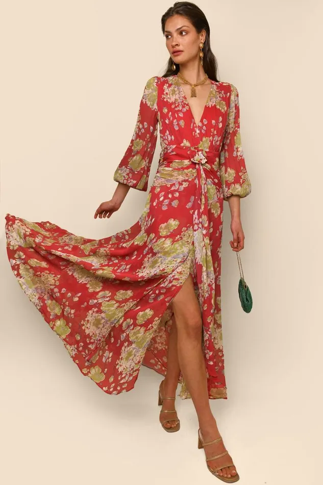 Women Dresses RIXO Meera Waterblossom Red Women Dresses RIXO Meera Waterblossom Red