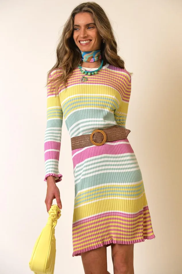 Women Dresses RIXO Milos Rainbow Stripe