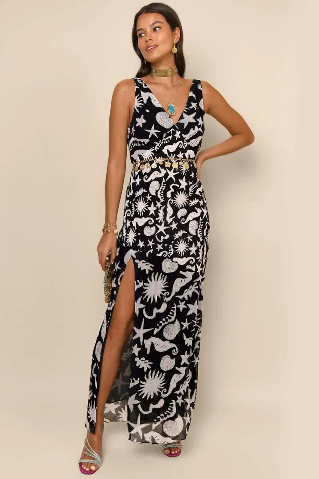 Women Dresses RIXO Moniq Sequin Ocean Black
