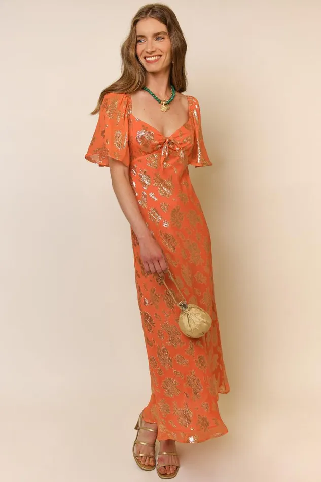 Women Dresses RIXO Paltrow Lily Metallic Tangerine