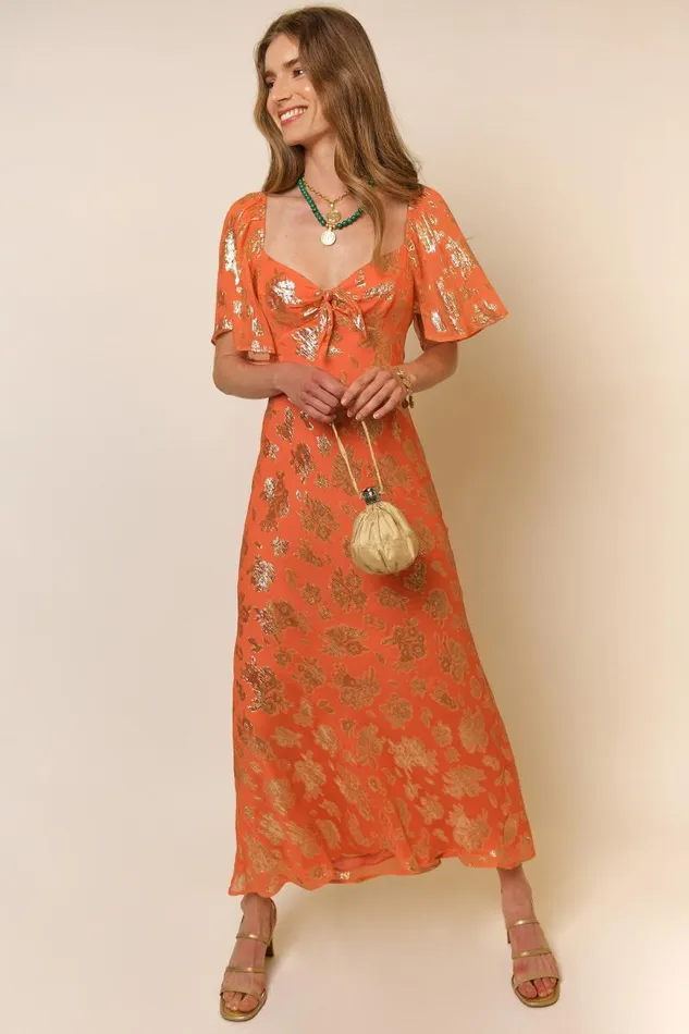 Women Dresses RIXO Paltrow Lily Metallic Tangerine Women Dresses RIXO Paltrow Lily Metallic Tangerine