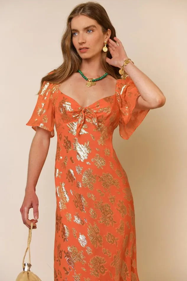 Women Dresses RIXO Paltrow Lily Metallic Tangerine Women Dresses RIXO Paltrow Lily Metallic Tangerine