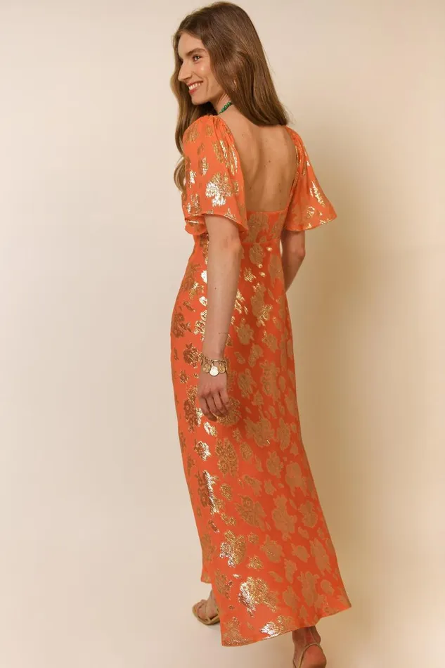 Women Dresses RIXO Paltrow Lily Metallic Tangerine Women Dresses RIXO Paltrow Lily Metallic Tangerine