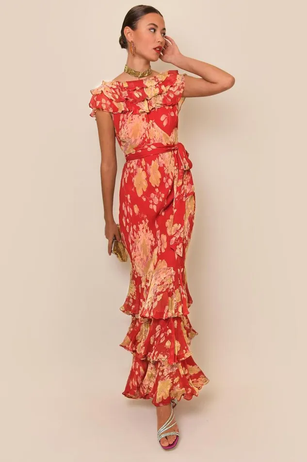 Women Dresses RIXO Rio Red Watercolour Blossom
