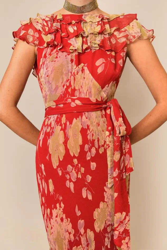Women Dresses RIXO Rio Red Watercolour Blossom