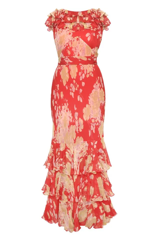 Women Dresses RIXO Rio Red Watercolour Blossom