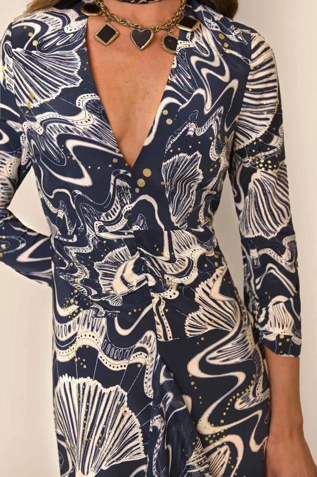 Women Dresses RIXO Rose Navy Glitter Psychedelic Shell