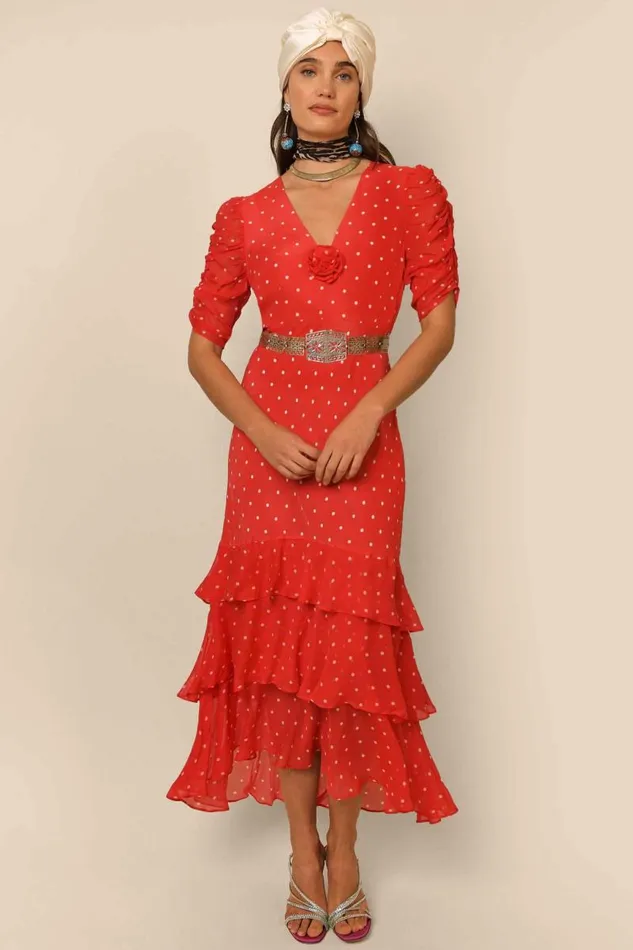 Women Dresses RIXO Rosheen Red Vintage Spot
