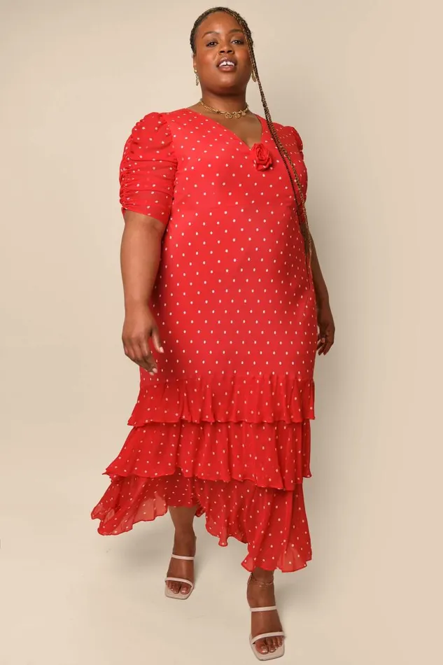 Women Dresses RIXO Rosheen Red Vintage Spot Women Dresses RIXO Rosheen Red Vintage Spot