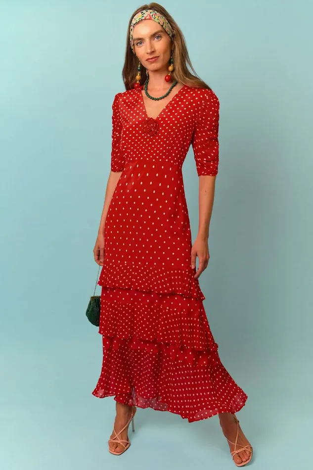 Women Dresses RIXO Rosheen Red Vintage Spot Women Dresses RIXO Rosheen Red Vintage Spot