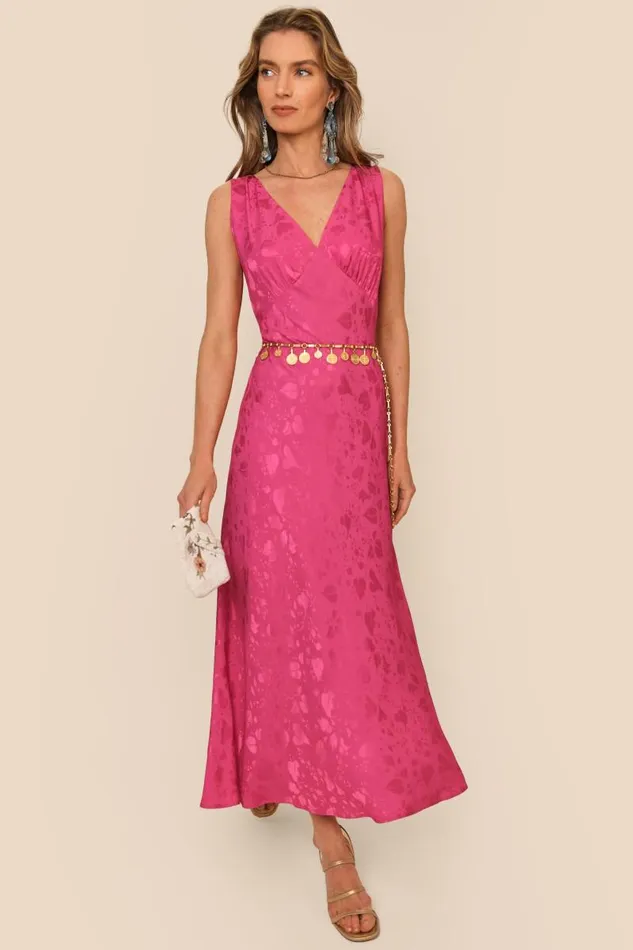 Women Dresses RIXO Sandrine Leaf Heart Pink
