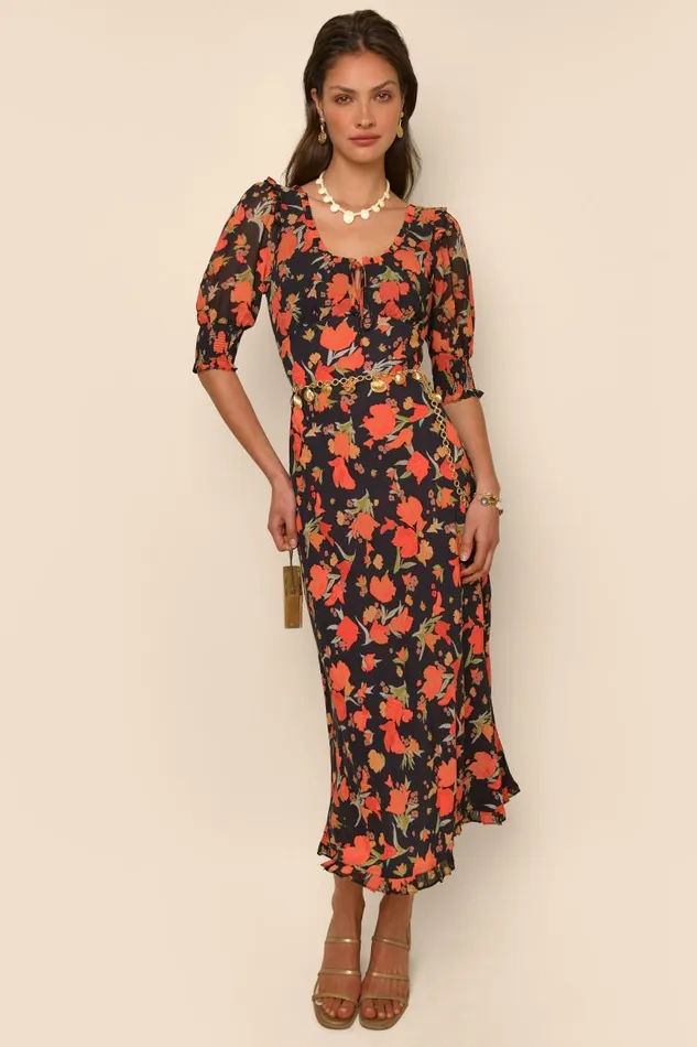 Women Dresses RIXO Sathya Havana Floral Black