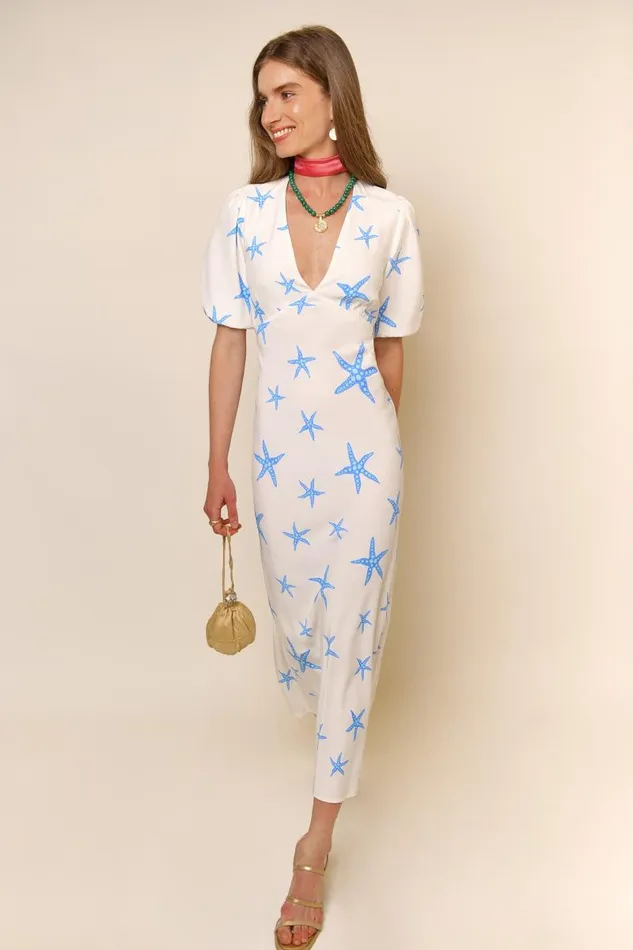Women Dresses RIXO Steph Starfish Cream Blue Women Dresses RIXO Steph Starfish Cream Blue