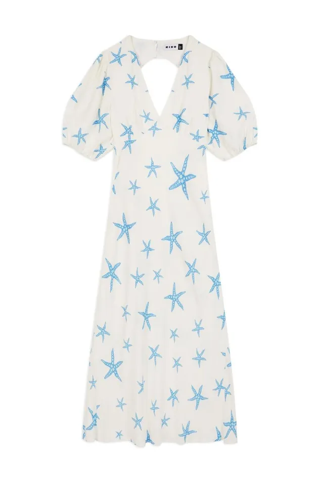 Women Dresses RIXO Steph Starfish Cream Blue Women Dresses RIXO Steph Starfish Cream Blue