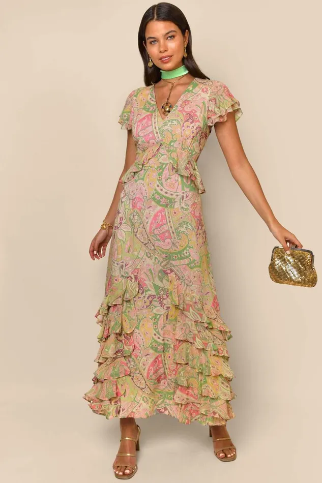 Women Dresses RIXO Thanvi Grace Paisley Green Women Dresses RIXO Thanvi Grace Paisley Green