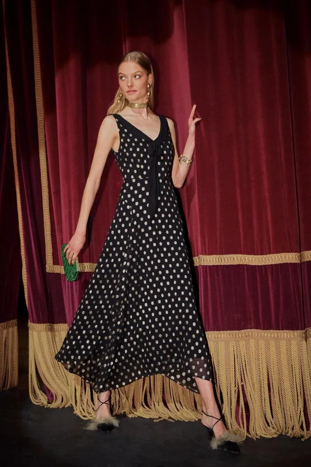 Women Dresses RIXO Viva Black Lurex Flower Jacquard