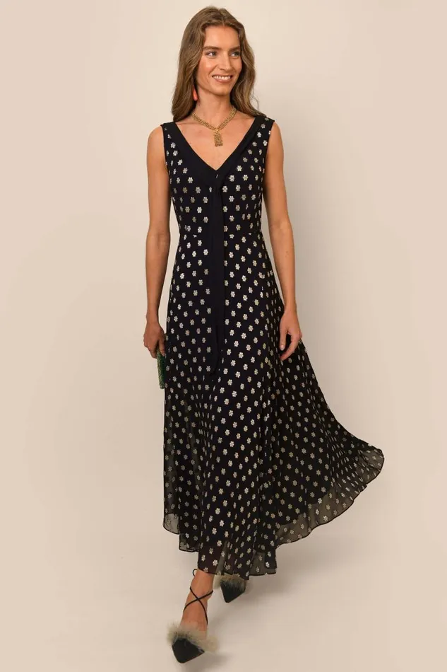 Women Dresses RIXO Viva Black Lurex Flower Jacquard Women Dresses RIXO Viva Black Lurex Flower Jacquard