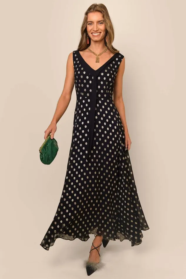 Women Dresses RIXO Viva Black Lurex Flower Jacquard Women Dresses RIXO Viva Black Lurex Flower Jacquard