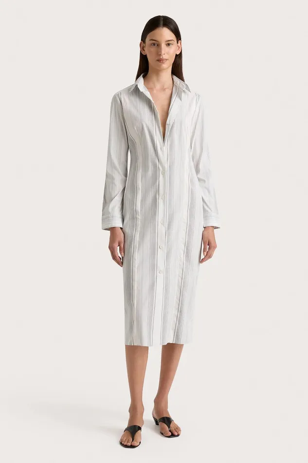 Women En Vau Shirt Dress Striped Soft Blue Faithfull The Brand Dresses