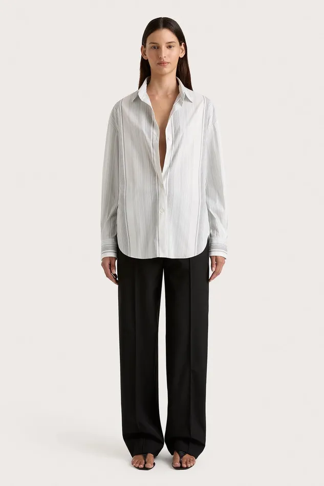 Women En Vau Shirt Striped Soft Blue Faithfull The Brand Tops