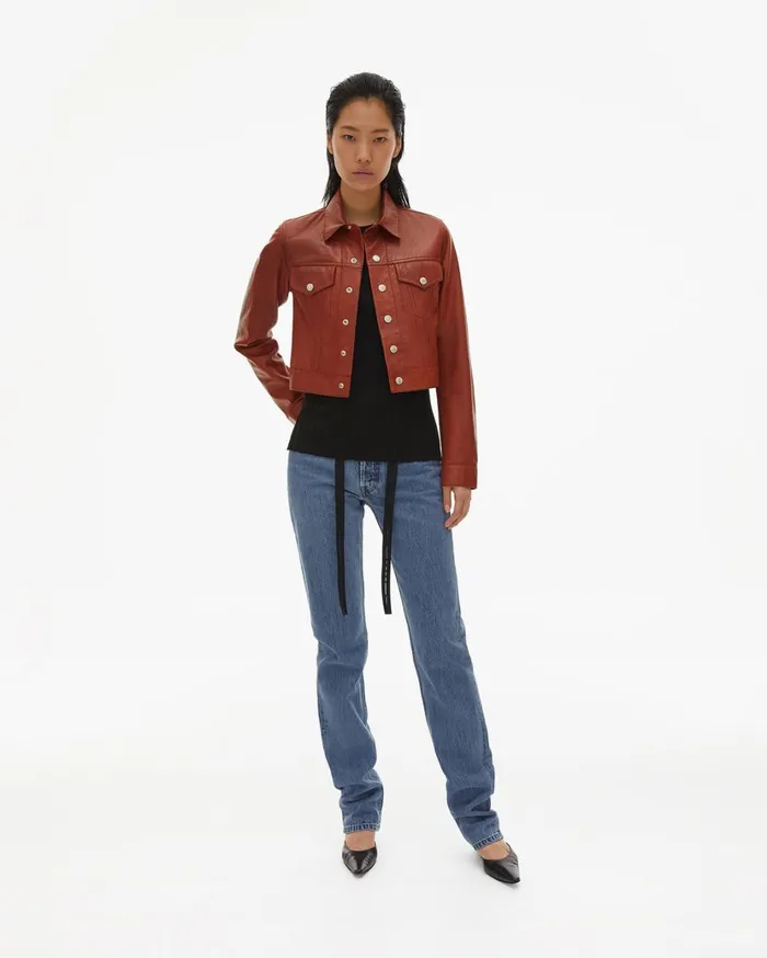 Women Fem Little Trucker Jacket Red Tobacco Helmut Lang Jackets